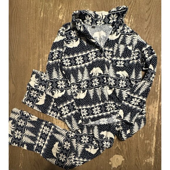 Old Navy Christmas Holiday Pajamas PJ's Blue Fair Isle Flannel Cotton Set Small - Picture 1 of 12